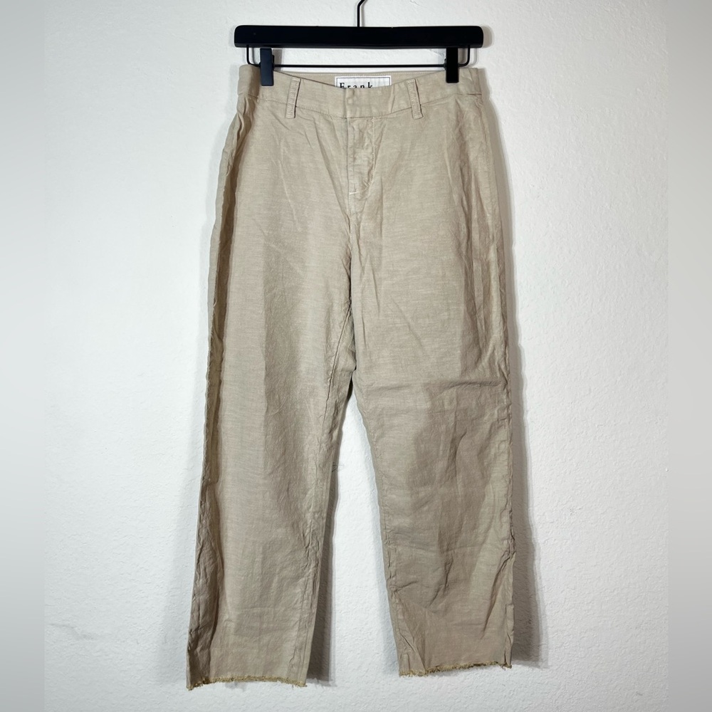 Frank & Eileen Kinsale Trousers Cropped Flax Cotton Blend Raw Hem Sz 2